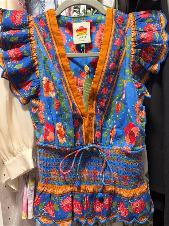 FARM Rio Tops - FARM Rio Bright Blue Rococo Flowers Blouse